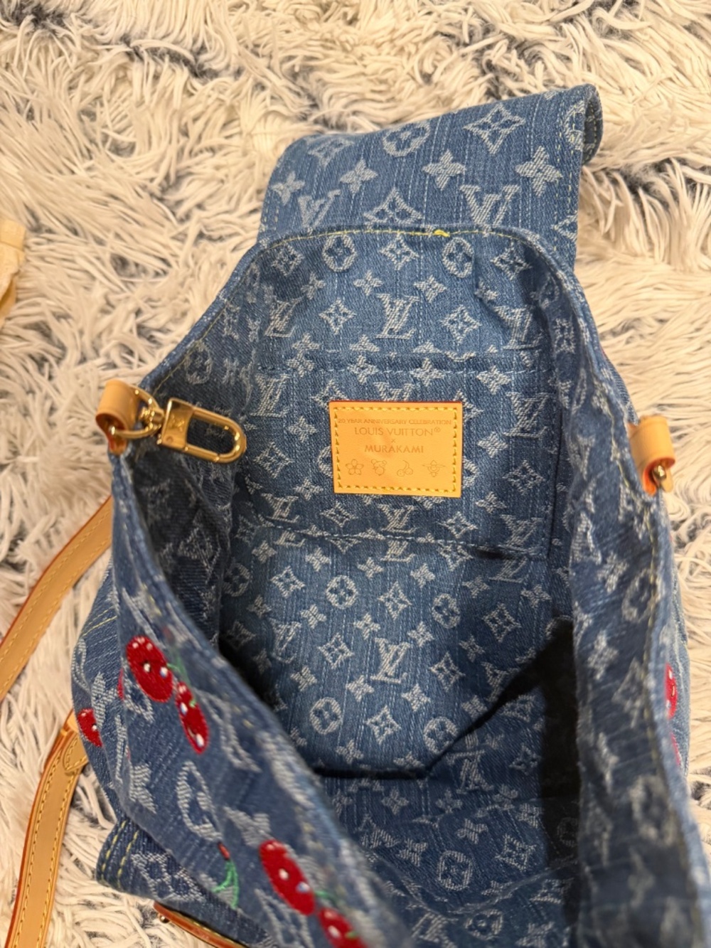 Denim Cherry Small Backpack Bag - Picture 4 of 6